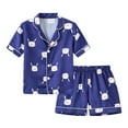 thumbnail image 1 of Hotiary 1-6Y Toddler Baby Cartoon Print Silk Nightwear Short Sleeve Button-up Top + Shorts Summer Sleepwear 2Pcs Satin Pajamas Set, 1 of 4