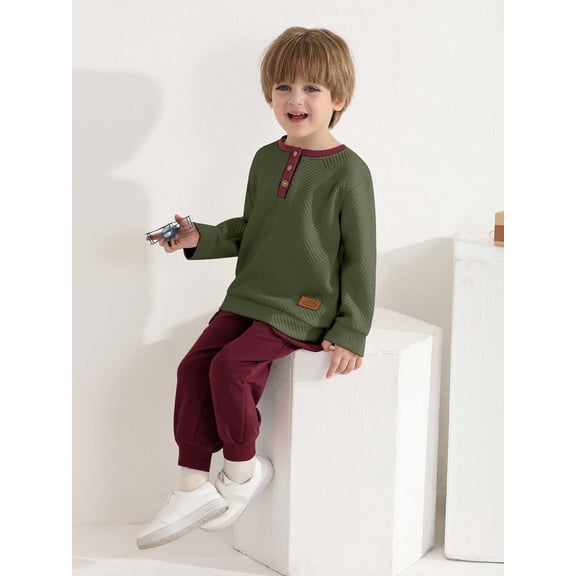 Hotiary 1-6Y Toddler Boys 2Pcs Long Pant Outfit Sets Kids Spring Fall Clothes Ribbed Long Sleeve Sweatshirt   Pants Outfits For Daily Wear, Birthday, School, Gift Idea