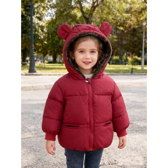 Hotiary 1- 6Y Toddler Boys Girls Winter Warm Hooded Coats Jackets Kids Thicken Fleece Lined Puffer Coat Snow Clothes Outerwear