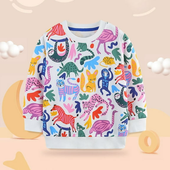 Hotiary 1-7T Toddler Kids Animal Patterns 100% Cotton Sweatshirts Autumn Long Sleeve Casual Pullover for Girls 1-7 Years Old