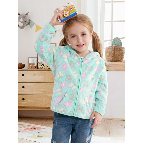 Hotiary 1-7Y Girls Winter Warm Casual Fleece Jacket Top Long Sleeve Zipper Hooded Sweatshirt Holiday Hoodies Coat