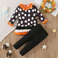 thumbnail image 1 of Hotiary 1-8T Toddler Kids Halloween Outfit Girls' Elf Printed Lace Sleeves Pullover and Stripe Long Pants Two-Piece Set, 1 of 13