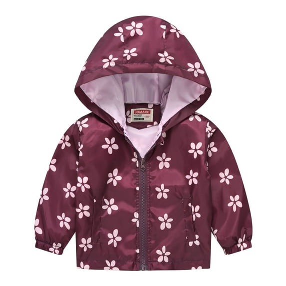 Hotiary 1-8T Toddler Kids Thin and Light Hooded Jacket Girls Spring and Autumn Cute Pattern Casual Outdoor Coat