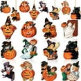 thumbnail image 1 of Hotiary 12 Pcs Wooden Halloween Decorations for Tree Pumpkin Wood Cutout Vintage Halloween Ornaments Black Cat Bat Hanging Pendants Retro Halloween Decor for Small Tree Holiday Party Home, 1 of 5