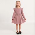 thumbnail image 1 of Hotiary 2-7Y Girls Fall Winter Casual Ribbed Knit Dresses Ruffle Long Sleeve Sweater Dress Button Party Holiday Dress, 1 of 8