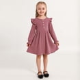 thumbnail image 1 of Hotiary 2-7Y Girls Fall Winter Casual Ribbed Knit Dresses Ruffle Long Sleeve Sweater Dress Button Party Holiday Dress, 1 of 8