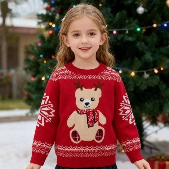 Hotiary 2-9T Boys Girls Sweaters Kids Long Sleeve Ugly Christmas Sweater Xmas Knitted Pullover Tops For Daily Wear, Party, Family Gathering, Photo Shoot, Christmas, New Year, Birthay Gifts