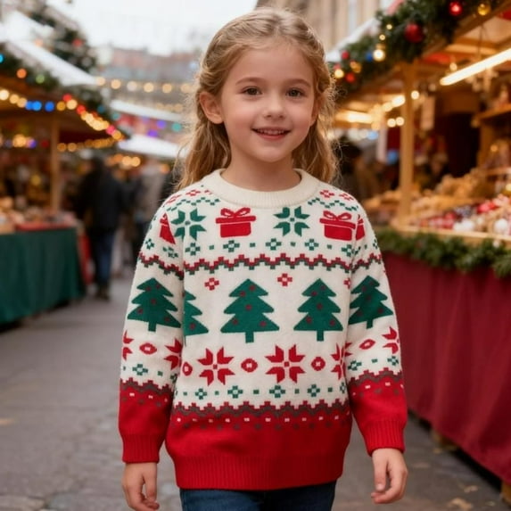 Hotiary 2-9T Boys Girls Sweaters Kids Long Sleeve Ugly Christmas Sweater Xmas Knitted Pullover Tops For Daily Wear, Party, Family Gathering, Photo Shoot, Christmas, New Year, Birthay Gifts