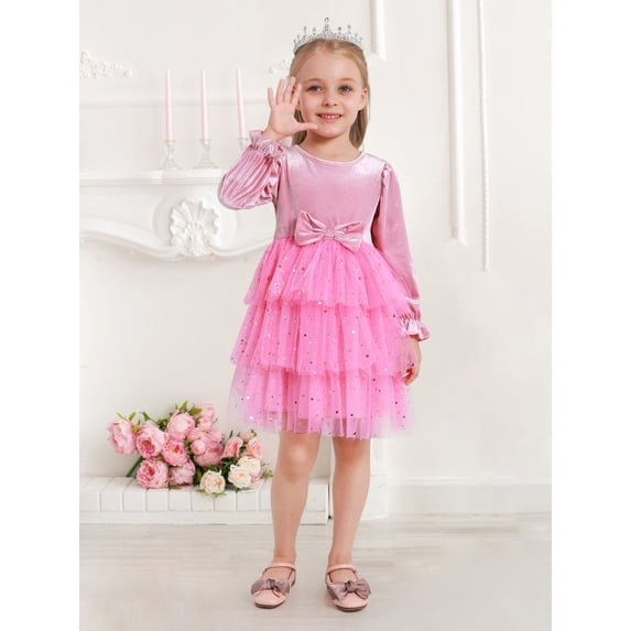 Hotiary 2-9Y Toddler Girls Casual Velvet Twirl Tutu Dresses Princess Girl Winter Fall Sequins Party Dress For Everyday, Halloween, Christmas, School, Party