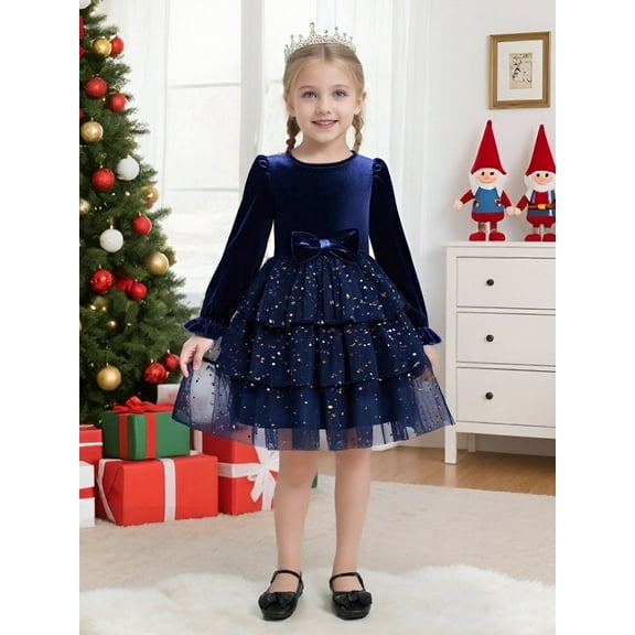 Hotiary 2-9Y Toddler Girls Casual Velvet Twirl Tutu Dresses Princess Girl Winter Fall Sequins Party Dress For Everyday, Halloween, Christmas, School, Party