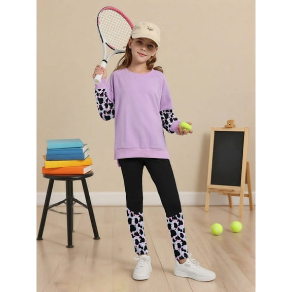 Hotiary 2Pcs Teens Little Girls Tracksuit Pant Outfit Sets Long Sleeve Sweatshirt & Leggings Color-Block Hoodie Top Sweapants Winter Fall Clothes, 6-14 Years