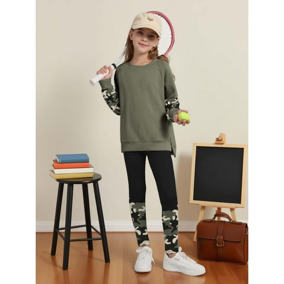 Hotiary 2Pcs Teens Little Girls Tracksuit Pant Outfit Sets Long Sleeve Sweatshirt & Leggings Color-Block Hoodie Top Sweapants Winter Fall Clothes, 6-14 Years