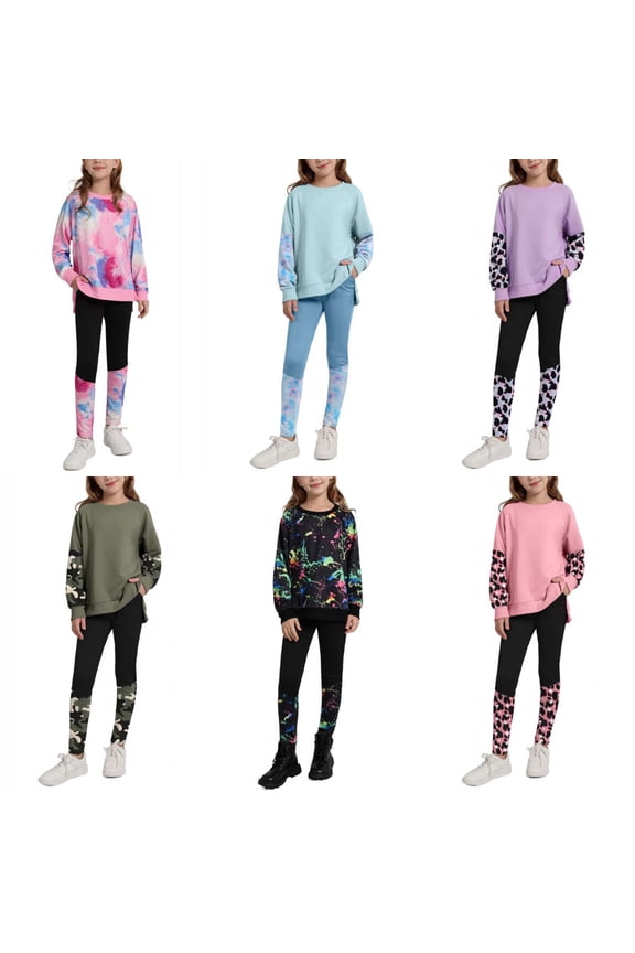 2Pcs Teens Little Girls Tracksuit Pant Outfit Sets Long Sleeve Sweatshirt & Leggings Color-Block Hoodie Top Sweapants Winter Fall Clothes, 6-14 Years