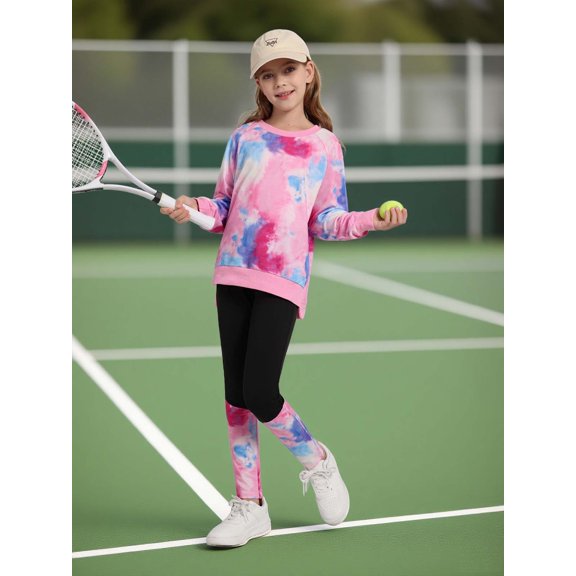 Hotiary 2Pcs Teens Little Girls Tracksuit Pant Outfit Sets Long Sleeve Sweatshirt & Leggings Color-Block Hoodie Top Sweapants Winter Fall Clothes, 6-14 Years