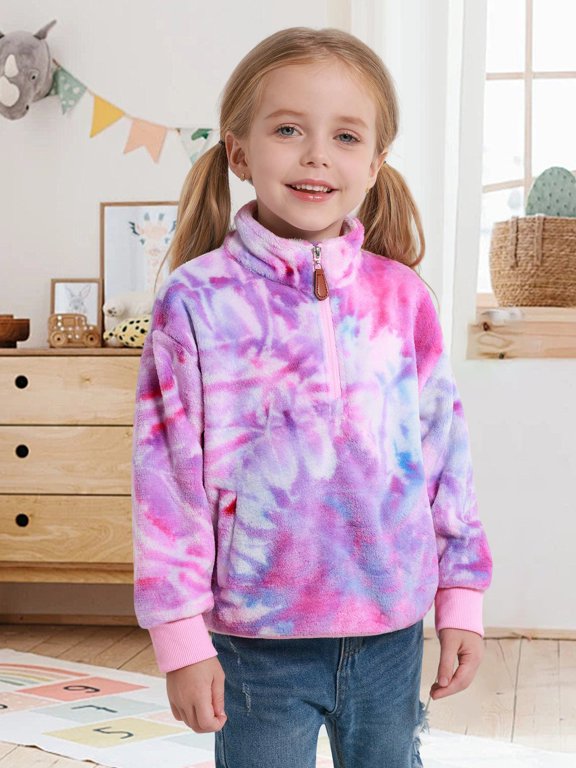 3-9T Girls Winter Fall Casual Fleece Hoodie Half Zipper Sweatshirt Long Sleeve Stand Collar Jacket Holiday Pullover Top
