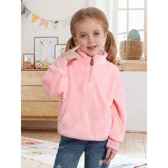 Hotiary 3-9T Girls Winter Fall Casual Fleece Hoodie Half Zipper Sweatshirt Long Sleeve Stand Collar Jacket Holiday Pullover Top