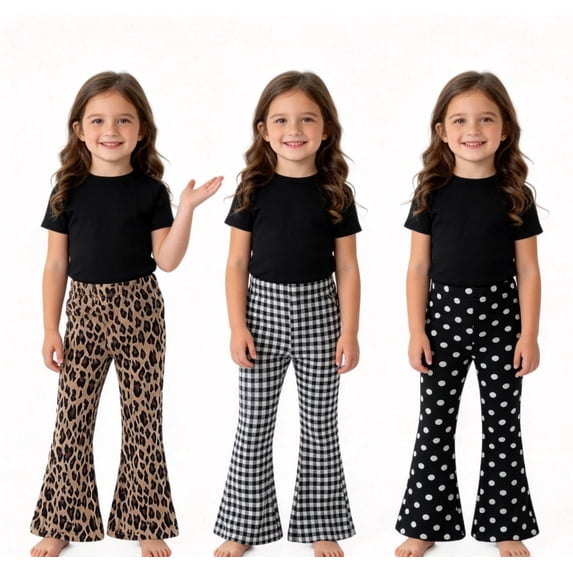Hotiary 3 Pack Toddler Baby Girls Flare Leggings Long Pants Little Girls Bell Bottoms Pants Trousers, Size 12M-12T
