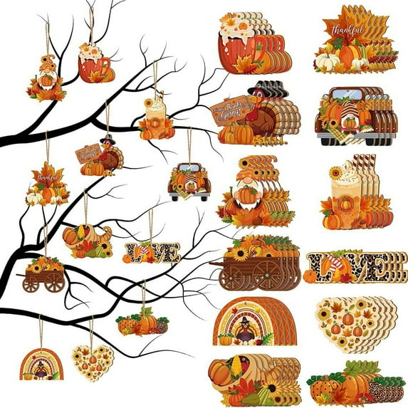 Hotiary 36 Pcs Wooden Halloween Decorations for Tree Pumpkin Wood Cutout Vintage Halloween Ornaments Black Cat Bat Hanging Pendants Retro Halloween Decor for Small Tree Holiday Party Home