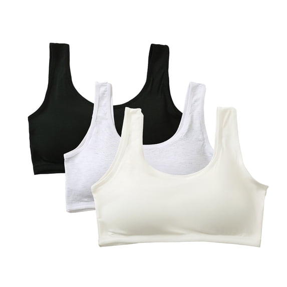 Hotiary 3Pcs Big Girls' Sports Seamless Bra with Breathable Pads Kids Teens Cotton Training Bra-Racerback Comfort Crop Bras for 12-16 Years