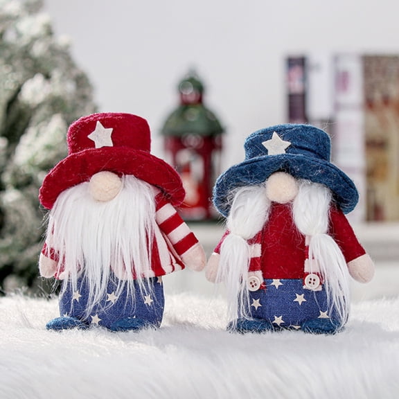 Hotiary 4th of July Gnomes Patriotic Couple Tomte for American Independence Day Gift Handmade Memorial Day Elf Dwarf Scandinavian Nisse Folklore Household Ornaments Home Tiered Tray Decorations