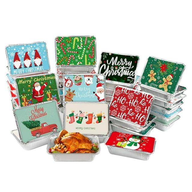 Hotiary 50 PACK Christmas Cookie Tins with Lid, Foil Treat Containers for Holiday Gift Giving