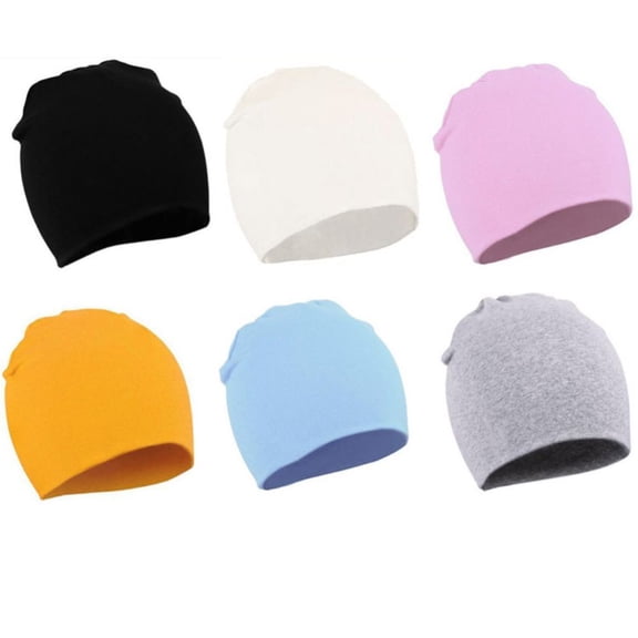 Hotiary 6 Pack Solid Color Cotton Baby Hats for Boys Girls Unisex,All-Seasons Soft Knit Warm Cap for 6M-2T Toddler Kids
