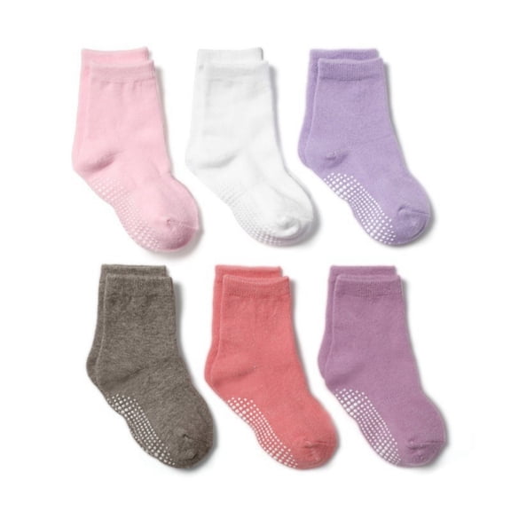 Hotiary 6 Pairs Unisex Toddler Baby Non-Slip Ankle Socks Boys Girls Solid Anti-Skid Grips Socks Kids Sticky Slipper Cotton Crew Socks for 0-7 Years