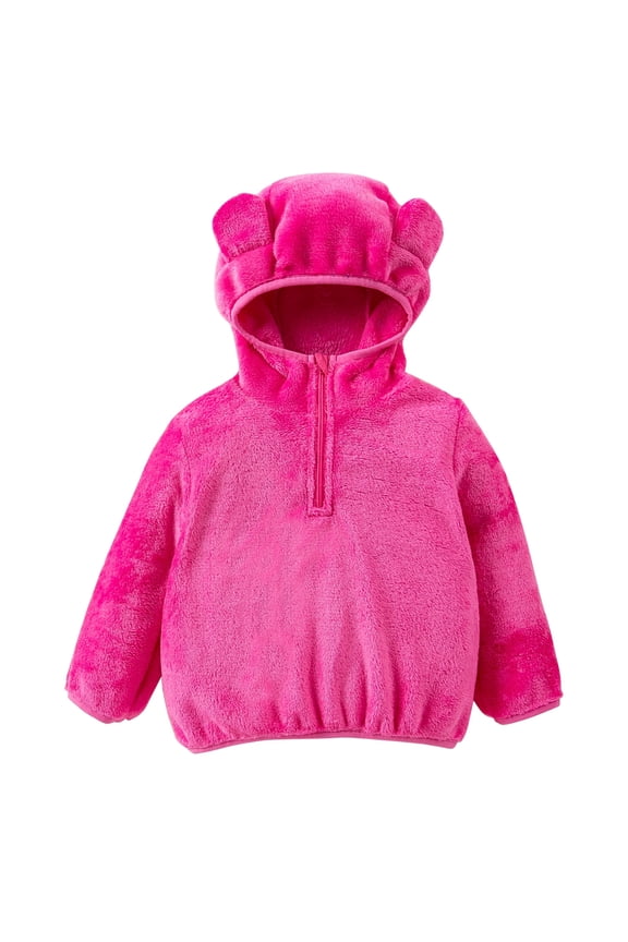 Baby Boys Girls Zip up Hooded Jacket Fleece Hoodie Toddler Kids Winter Warm Solid Color Coat Cute Bear Ear Sweater Thick Clothes for 1-6 Years