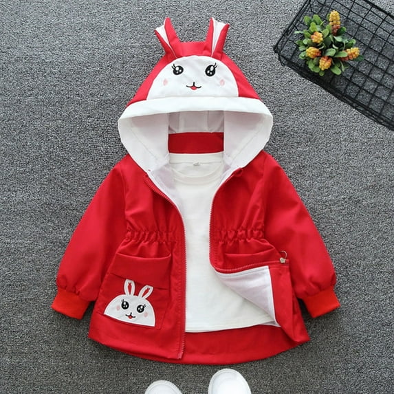 Hotiary Baby Girls Rabbit Print Hooded Jacket Spring and Autumn Zip Up Long Sleeve Outwear Coat for 1-7 Years Old Toddler Kids