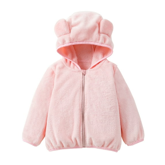 Hotiary Baby Girls Zip up Hooded Jacket Fleece Hoodie Toddler Kids Winter Warm Solid Color Coat Cute Bear Ear Sweater Thick Clothes for 1-6 Years
