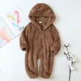 thumbnail image 1 of Hotiary Boys and Girls Gloved Hooded Jumpsuits with Two Cute Ears Spring and Autumn Casual Solid Color Flannel Crawling Clothes for 3M-12M Infant, 1 of 7