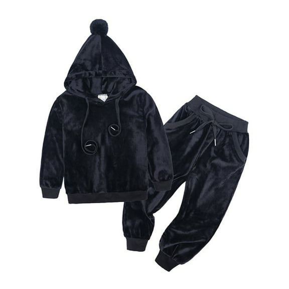 Hotiary Boys and Girls Solid Color Golden Velvet Two Piece Set Long Sleeve Hoodie and Casual Pants Outfit for 9M-7T Infant Toddler and Kids