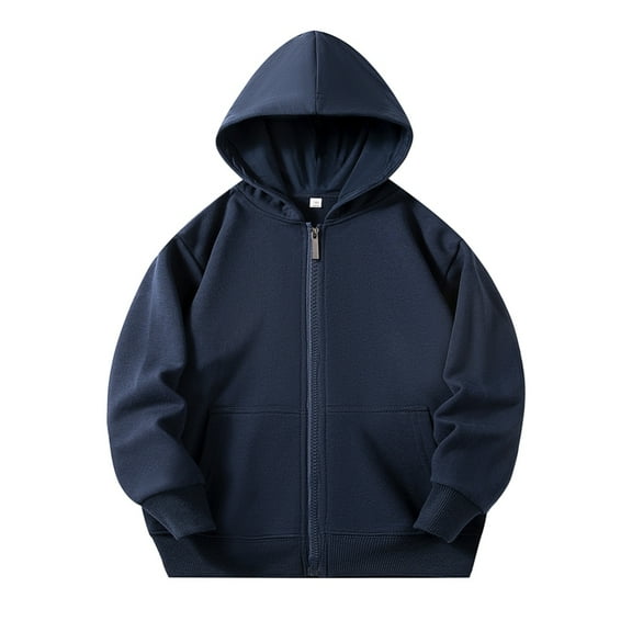 Hotiary Boys and Girls' Spring and Autumn Solid Color Long Sleeved Casual Hooded Coat with Zipper for 2-9 Years Toddler Kids
