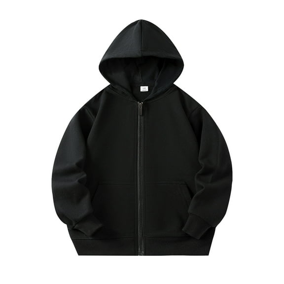 Hotiary Boys and Girls' Spring and Autumn Solid Color Long Sleeved Casual Hooded Coat with Zipper for 2-9 Years Toddler Kids