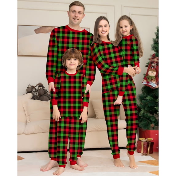 Hotiary Christmas Family Pajamas Sets, Christmas Family Matching Pajamas Sleepwear, Xmas Holiday Plaid Print Family Pjs Jammies Nightwear Loungewear for 3M-4XL