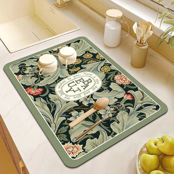 Hotiary Coffee Mat Hide Stain Rubber Backed Absorbent Coffee Maker Mat for Countertops Coffee Bar Mat Decor Spill Mat Rubber Dish Drying Mat for Kitchen Counter