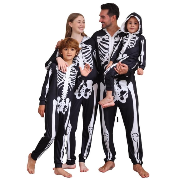 Hotiary Family Matching Halloween Onesie Pajamas, Funny Vacation Skeleton Print One Piece Pjs, Hooded Zipper Holiday Jammies Sleepwear Nightwear Loungewear for 1Y-2XL