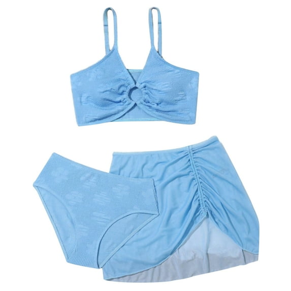 Hotiary Girl's 3 Piece Bathing Suit Solid Color Ruffle Bikini Swimsuit with Cover Up Beach Skirt for 7 Years-11 Years