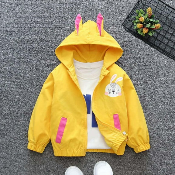Hotiary Spring and Autumn Girls Casual Thin Windbreaker Coat 1-7T Toddler Kids Rabbit Printed Hooded Jacket with Cute Rabbit Ears
