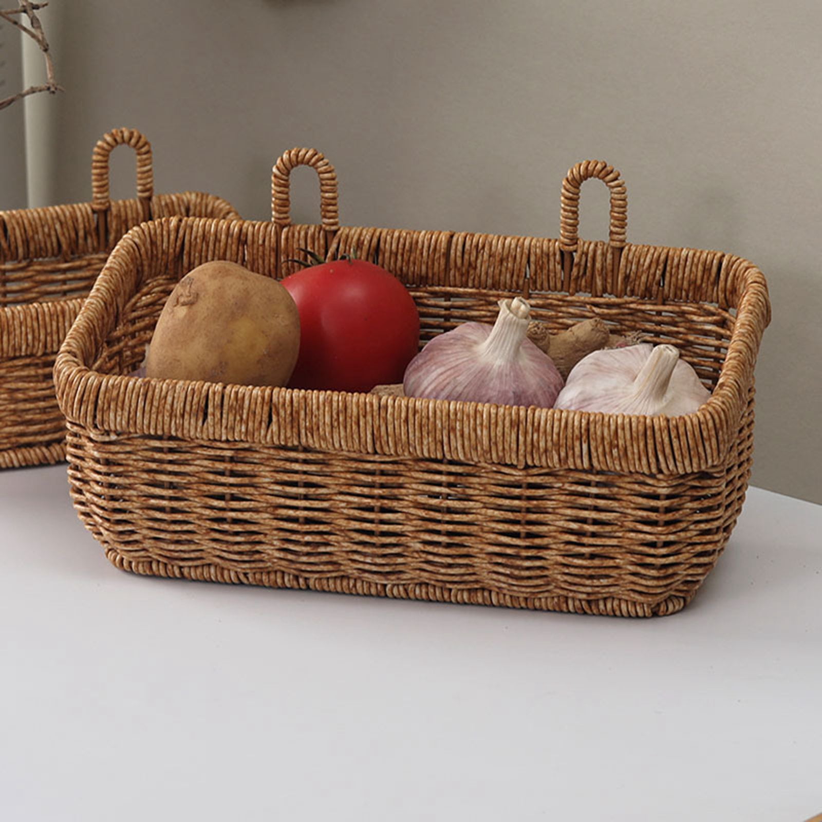 Hotiary Hanging Storage Basket, Imitation Rattan Wall Hanging Basket Hanging Wall Onion Basket Wove Hanging Basket Handwoven Basket for Kitchen or Home,10.8"x5.1"