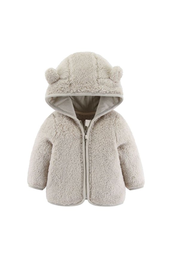 Infant Baby Boys Girls Fleece Hooded Jacket Coat with Bear Ears Toddler Warm Solid Color Zipper up Outwear Kids Fall Winter Clothes for 6 Months-6 Years