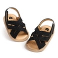 thumbnail image 1 of Hotiary Infant Baby Boys Girls PU Leather Soft Open Toe Sandals Toddler Summer Criss Cross Sandals Flower Princess Flat Shoes Black for 0-18M, 1 of 8