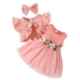 thumbnail image 1 of Hotiary Infant Baby Girl Flower Dresses and Cardigan Set Toddler Long Sleeve Tulle Dress Ruffle Cropped Bolero Shrug with Headband Outfits Deep Pink for 3 Months-3 Years, 1 of 8