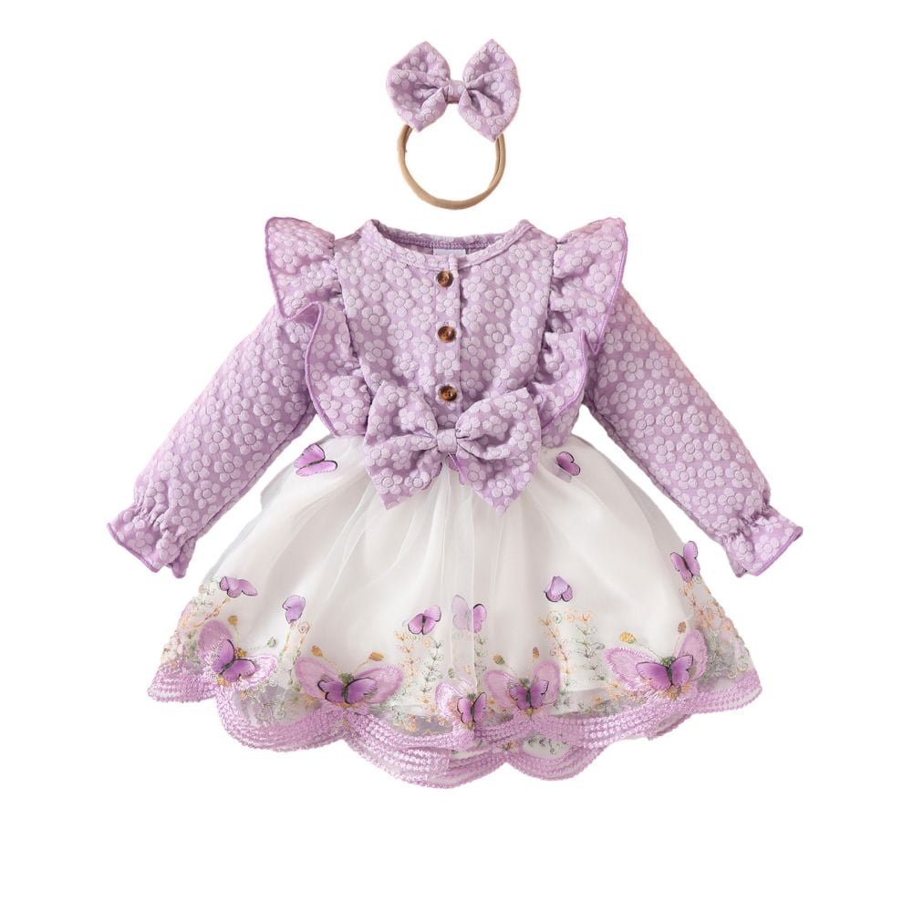 Hotiary Infant Baby Girl Party Tulle Dress Toddler Ruffle Long Sleeve ...
