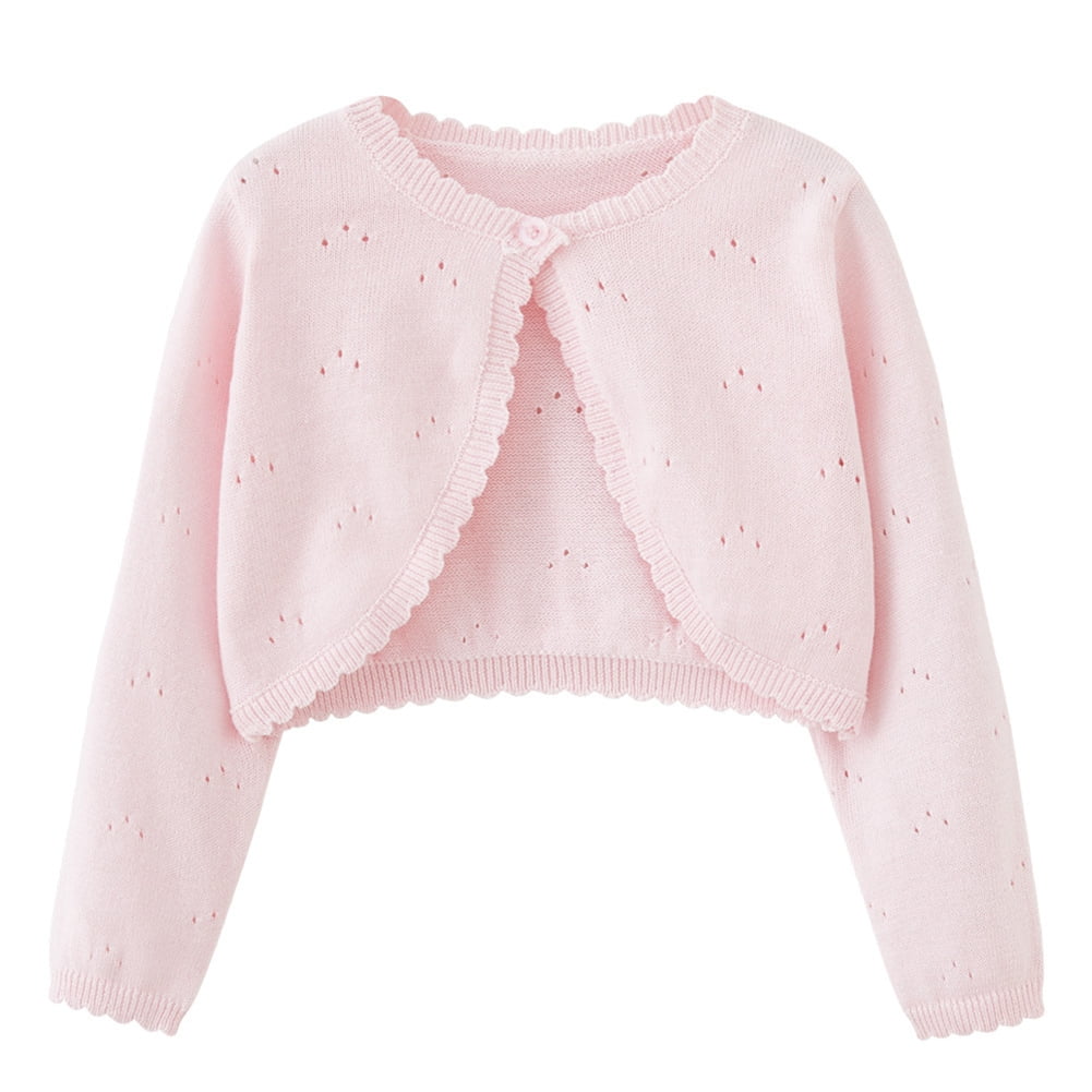 Infant Baby Girls Long Sleeve Shrug Knit Cardigan Crop Toddler Bolero Dress Sweater Solid Color Shawl Cover Up for 9 Months-3 Years