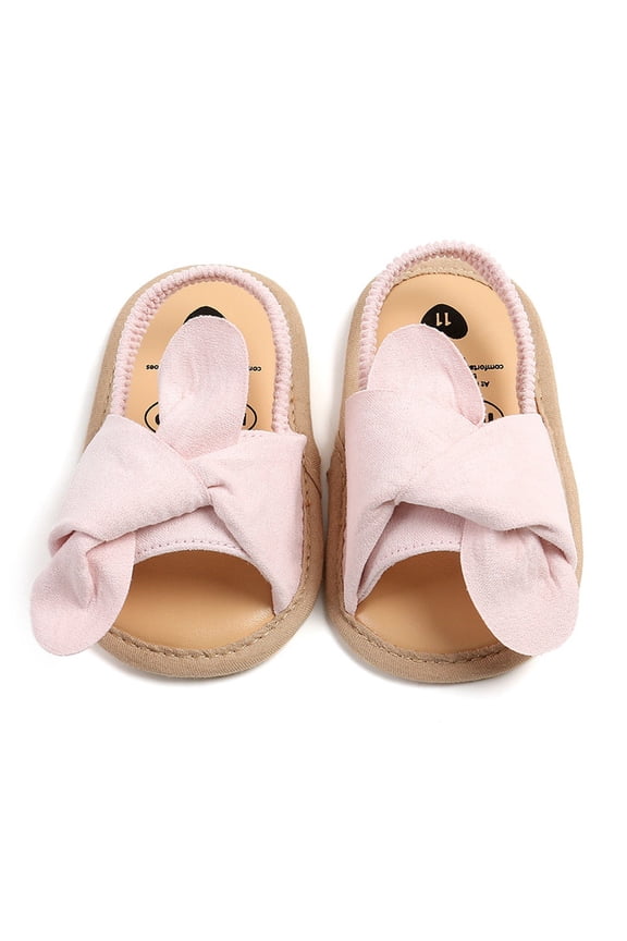 Infant Baby Girls Soft Open Toe Sandals Toddler Summer PU Leather Bowknot Sandals Flower Princess Flat Shoes Pink for 0-18M