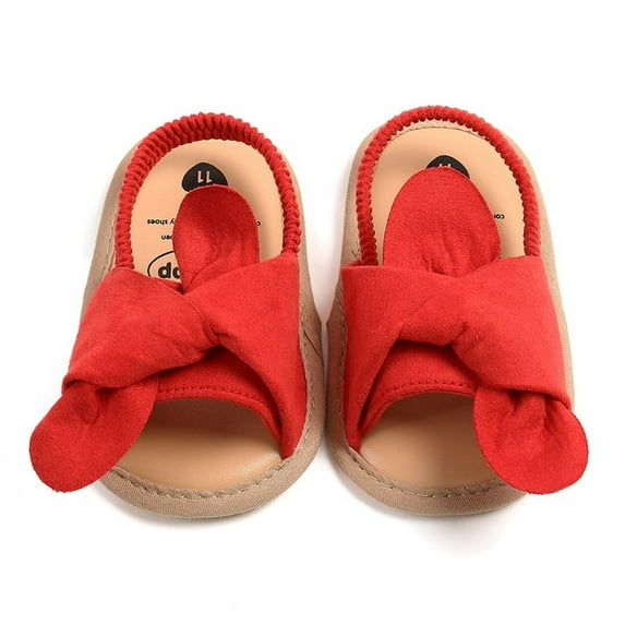 Hotiary Infant Baby Girls Soft Open Toe Sandals Toddler Summer PU Leather Bowknot Sandals Flower Princess Flat Shoes Red for 0-18M