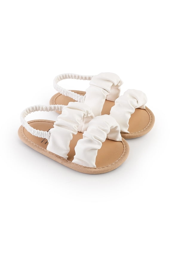 Infant Baby Girls Summer Open Toe Sandals Toddler PU Leather Soft Cute Princess Flat Shoes White for 0-18M