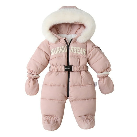 Hotiary Infant Baby Jumpsuit Outfit with Gloves Toddler Snowsuit Winter Coat Fleece Hooded Romper Jumpsuit Boys Girls Onesie Warm Bodysuit for 3-18 Months