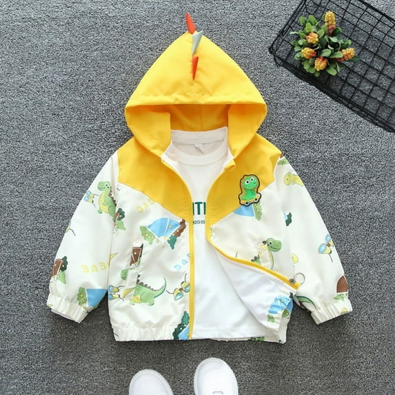 Hotiary Infant Toddler Zipper Boys Hooded Jacket with Pocket,Patchwork Contrasting Dinosaur Print Casual Coat 9M-4T